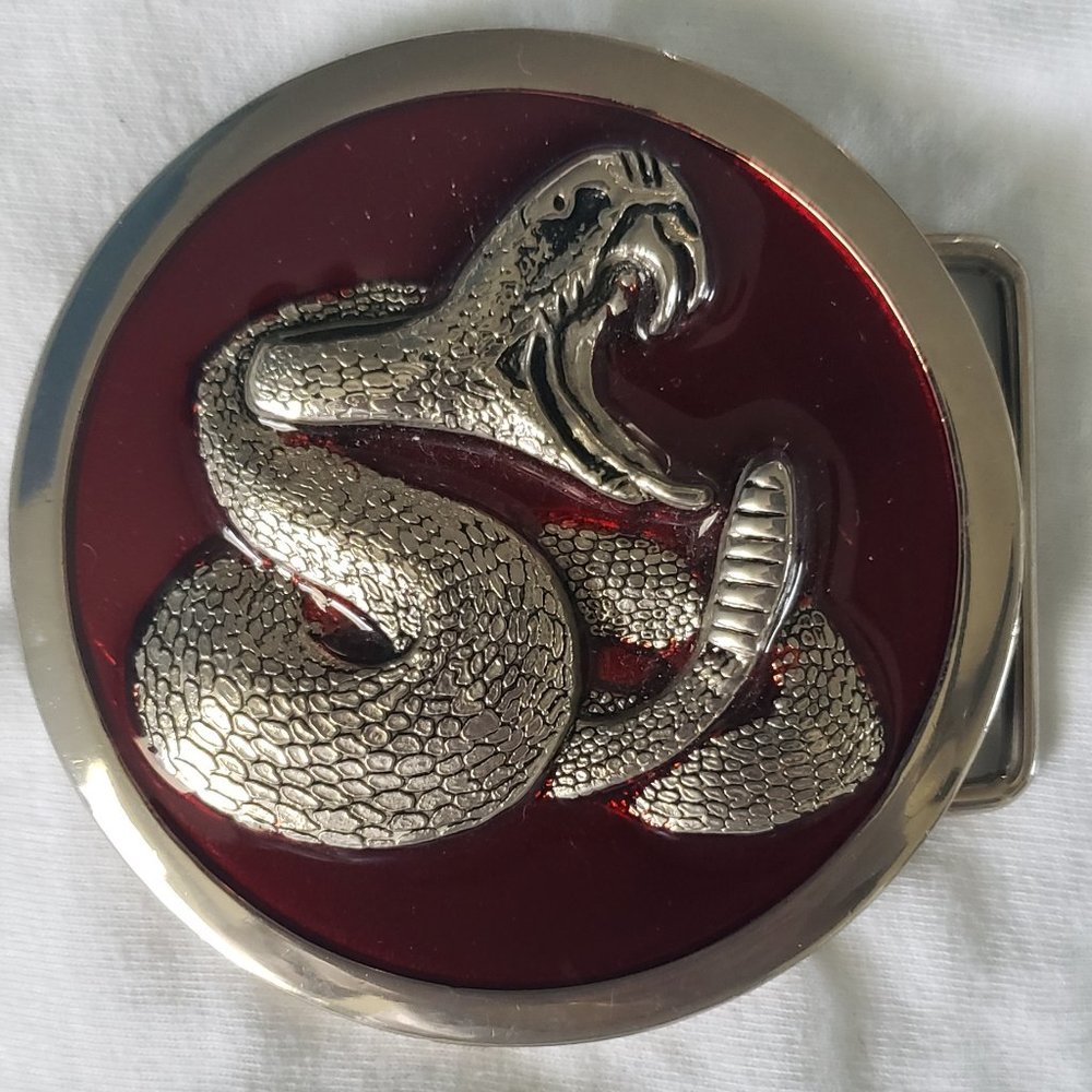 NEW MEN'S COBRA SNAKE RED BELT BUCKLE 3"